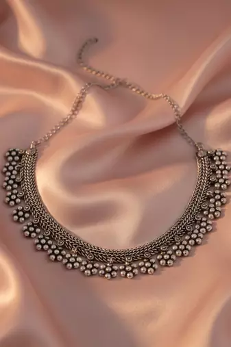  women oxidised silver beaded necklace