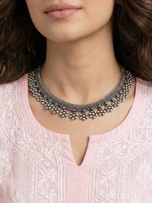  women oxidised silver beaded necklace 3