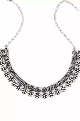  women oxidised silver beaded necklace