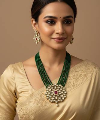 women gold plated green kundan jewellery set 3