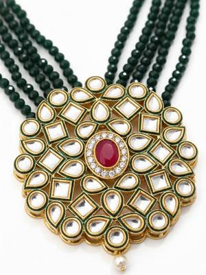  women gold plated green kundan jewellery set 4