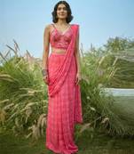 Pink Embroidered Chiffon Saree