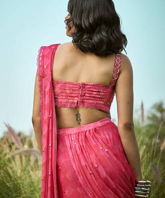 Pink Embroidered Chiffon Saree 2
