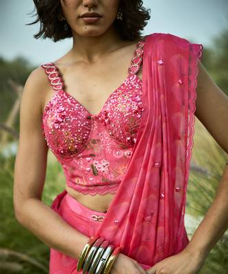 Pink Embroidered Chiffon Saree 3