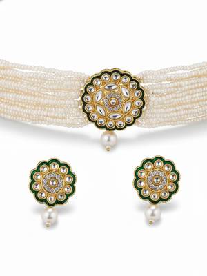  women gold plated white kundan jewellery set 4