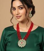  women gold plated red kundan jewellery set