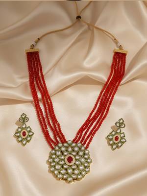  women gold plated red kundan jewellery set 2