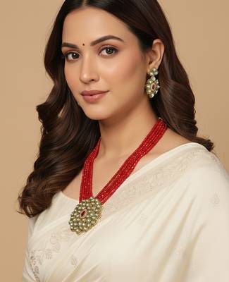  women gold plated red kundan jewellery set 3