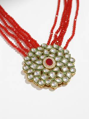  women gold plated red kundan jewellery set 5