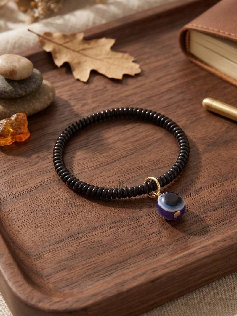  unisex black evil eye spring ring bracelet