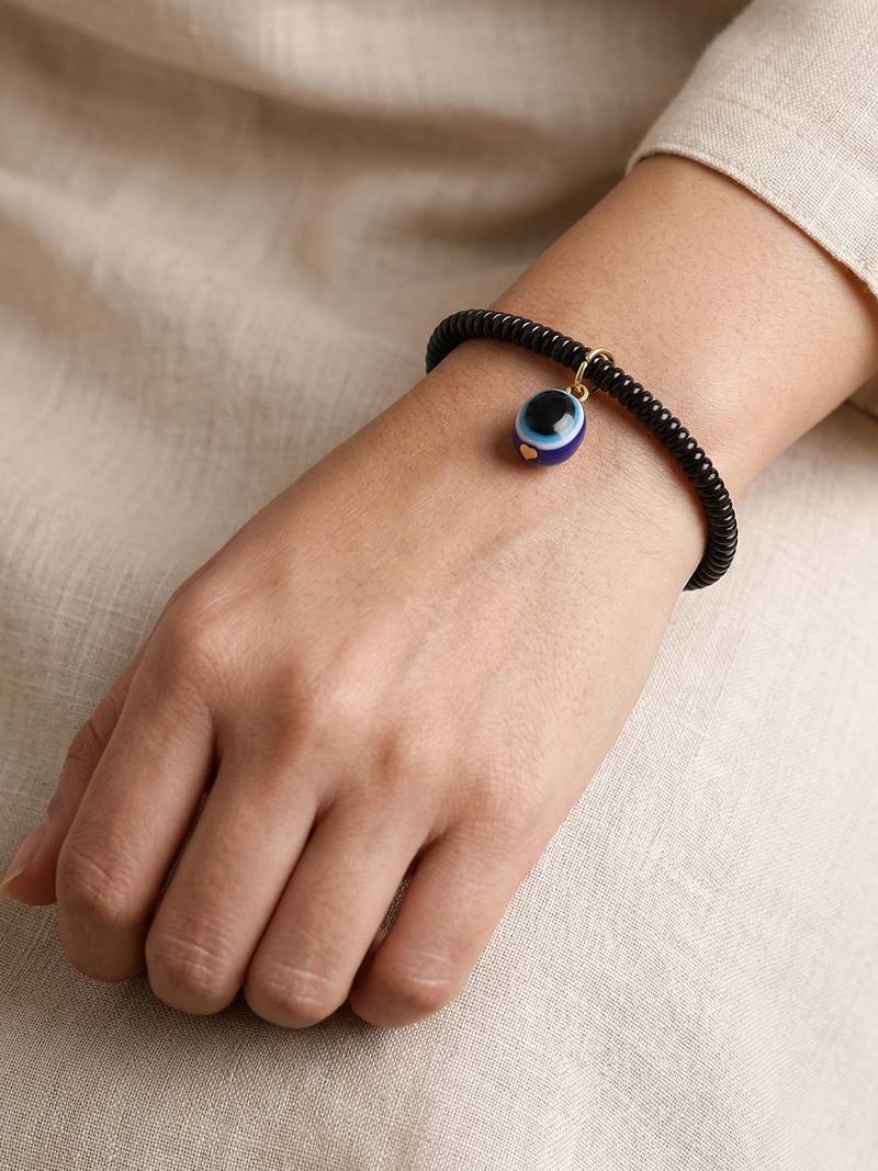 unisex black evil eye spring ring bracelet