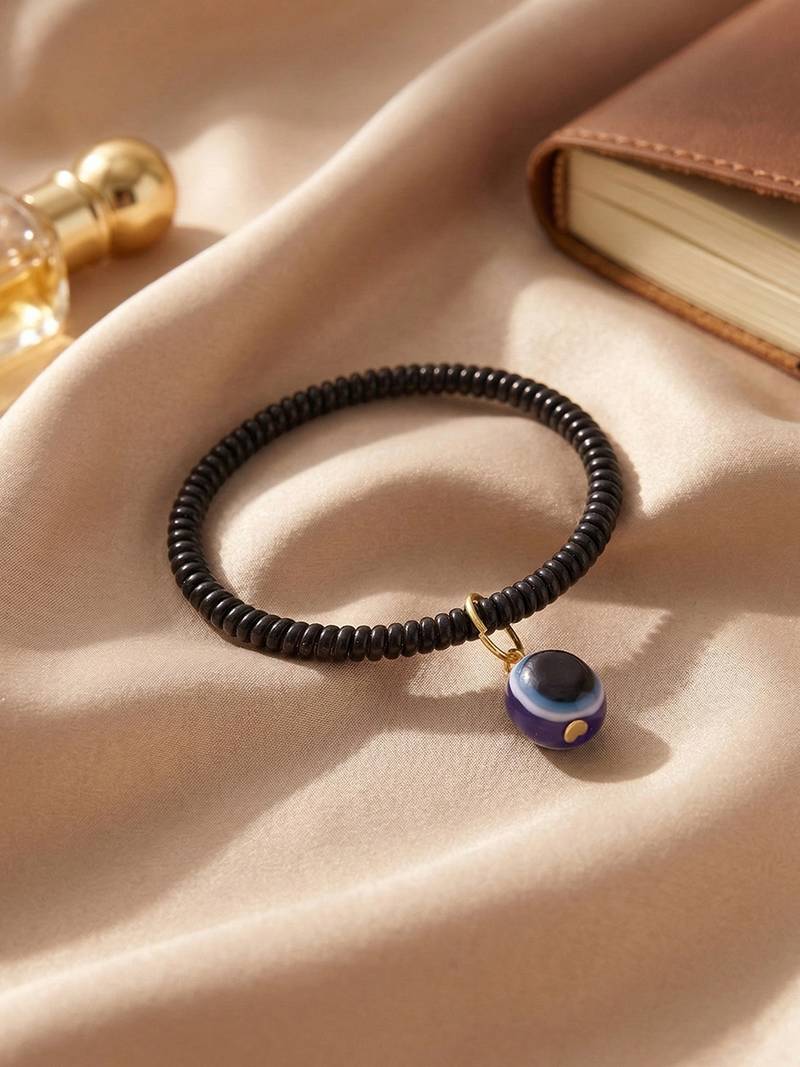  unisex black evil eye spring ring bracelet