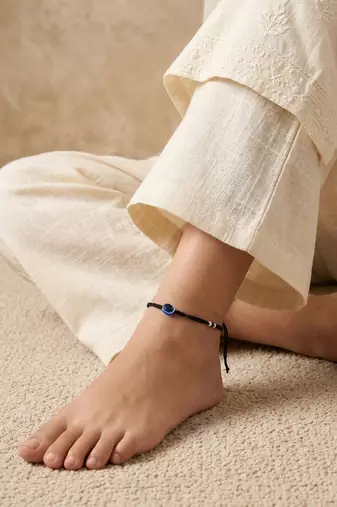  women set of 2 black beaded evil eye anklet