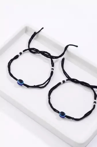  women set of 2 black beaded evil eye anklet