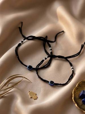  women set of 2 black beaded evil eye anklet 4