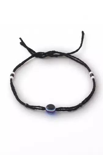  women set of 2 black beaded evil eye anklet