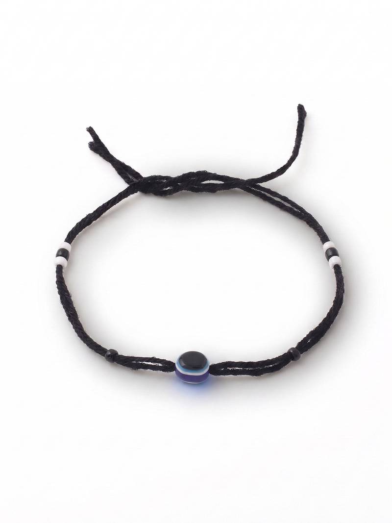  women set of 2 black beaded evil eye anklet