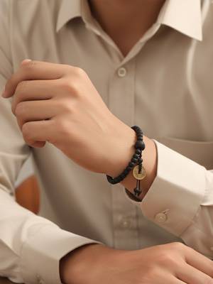  men black beaded bracelet 1
