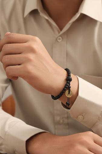  men black beaded bracelet