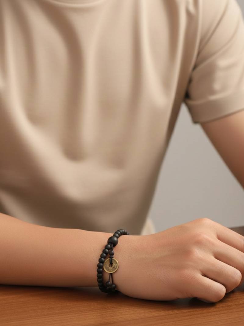  men black beaded bracelet