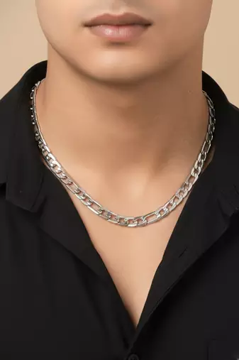  men's silver toned stainless steel chain