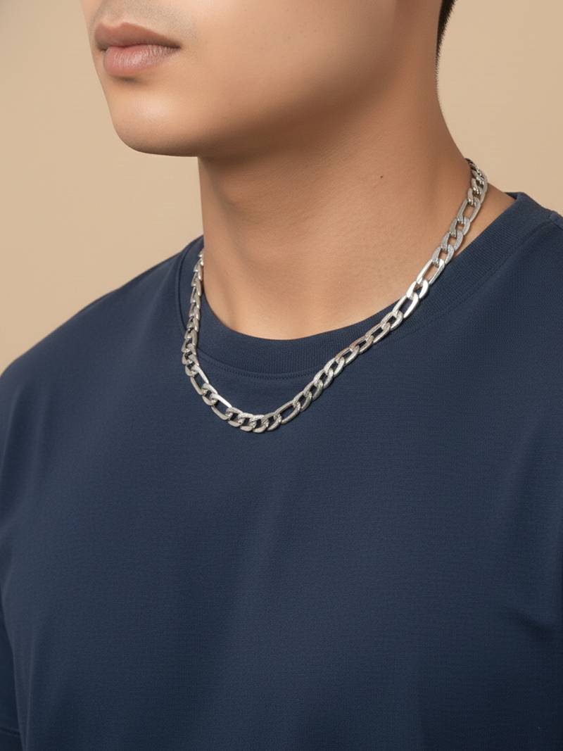  men's silver toned stainless steel chain