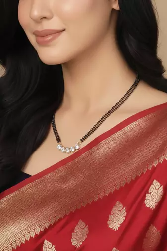  women gold plated black beaded mangalsutra