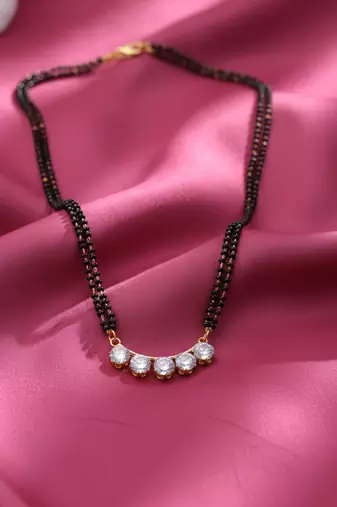  women gold plated black beaded mangalsutra