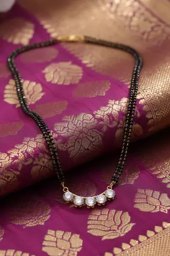  women gold plated black beaded mangalsutra