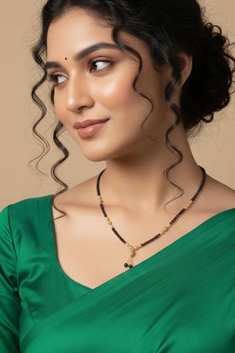 women black gold plated mangalsutra