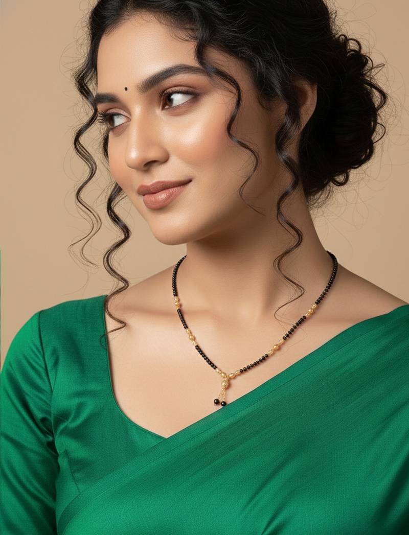  women black gold plated mangalsutra