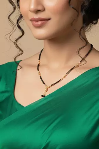  women black gold plated mangalsutra