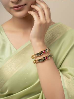  women set of 2 gold plated handcrafted kada bangle 1