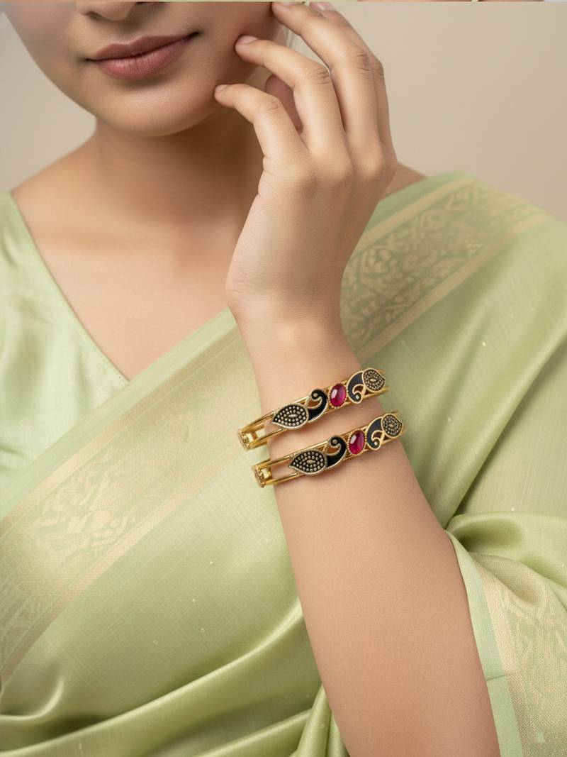  women set of 2 gold plated handcrafted kada bangle
