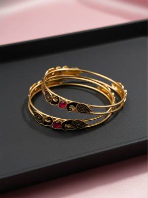  women set of 2 gold plated handcrafted kada bangle 2
