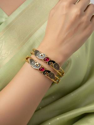  women set of 2 gold plated handcrafted kada bangle 3