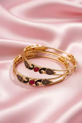  women set of 2 gold plated handcrafted kada bangle