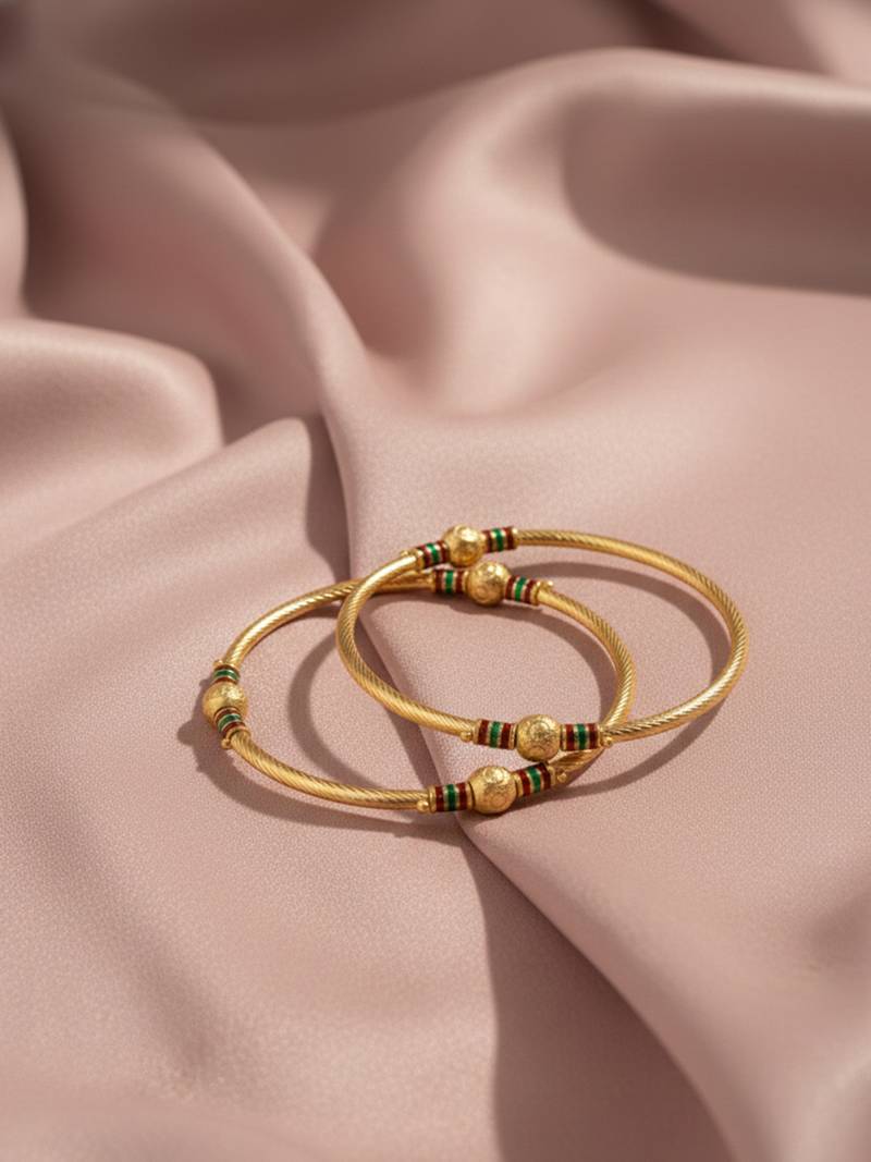  women set of 2 gold plated meenakari kada bangle