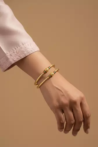  women set of 2 gold plated meenakari kada bangle
