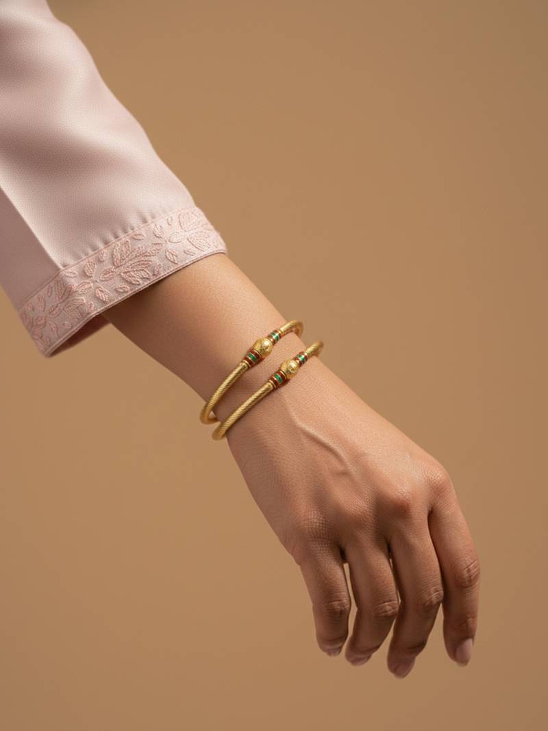  women set of 2 gold plated meenakari kada bangle