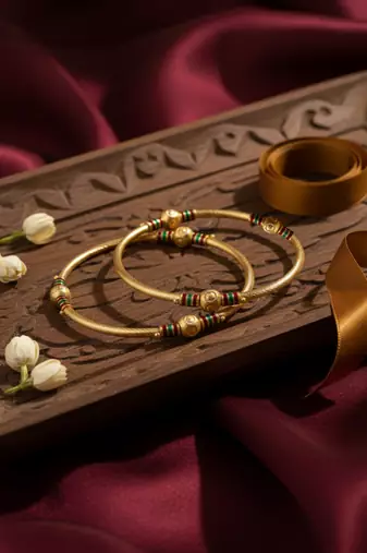  women set of 2 gold plated meenakari kada bangle