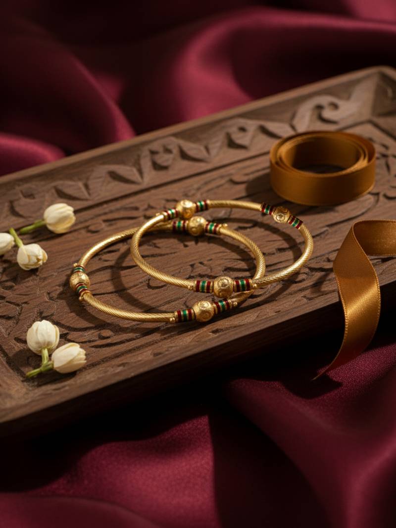  women set of 2 gold plated meenakari kada bangle