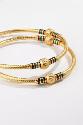  women set of 2 gold plated meenakari kada bangle