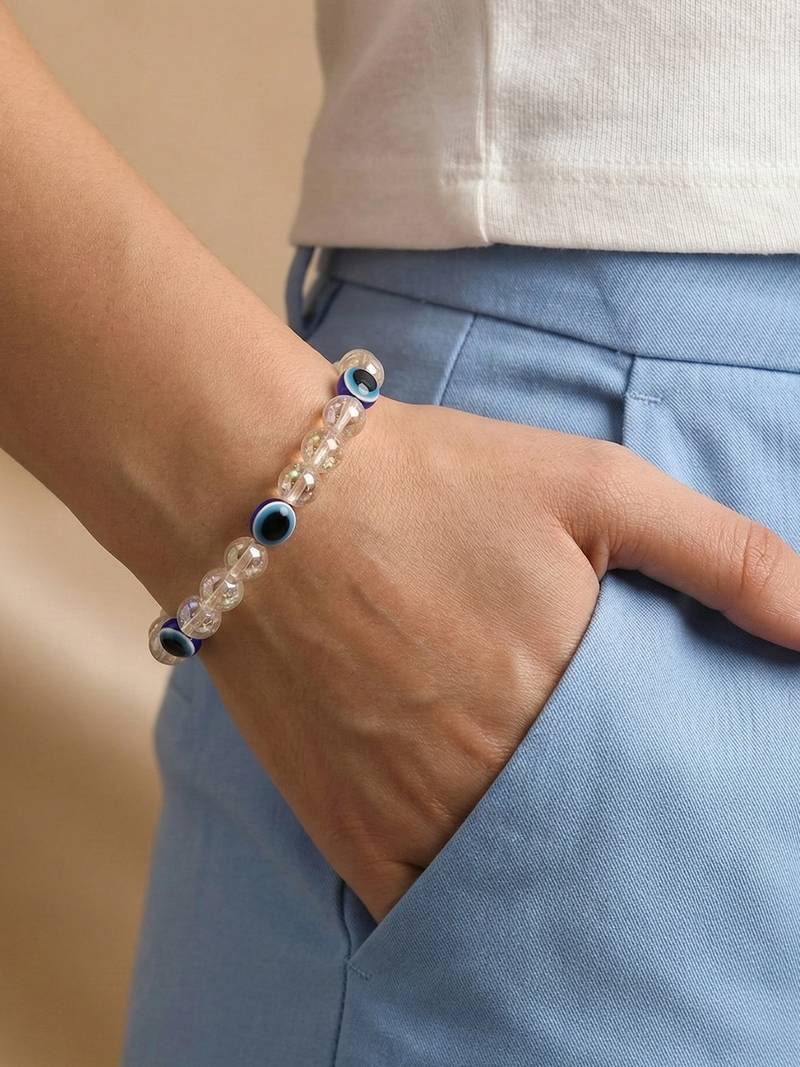  unisex white crystal evil eye bracelet