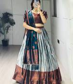 Rama Color Zari Weaving Work Silk Lehenga Choli With Unstitched Blouse