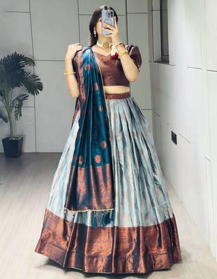 Rama Color Zari Weaving Work Silk Lehenga Choli With Unstitched Blouse 2
