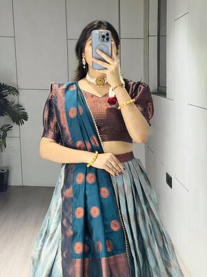 Rama Color Zari Weaving Work Silk Lehenga Choli With Unstitched Blouse 3