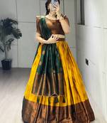 Mustard Color Zari Weaving Work Silk Lehenga Choli With Unstitched Blouse