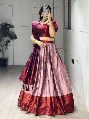 Wine Color Zari Weaving Work Silk Lehenga Choli With Unstitched Blouse 2