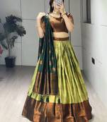Pista Color Zari Weaving Work Silk Lehenga Choli With Unstitched Blouse